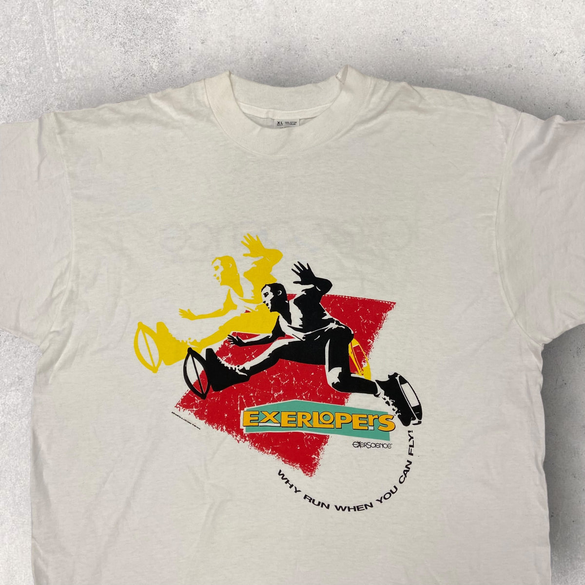 T-shirt Vintage Single Stitch "Exerlopers" 1993 Made in USA Blanc - XL