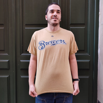 T-shirt vintage Majestic Brewers - L